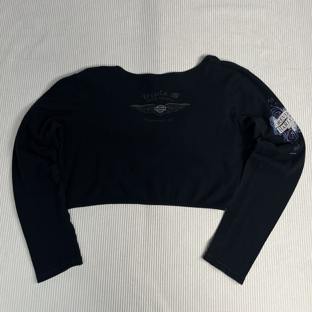 Y2K Harley-Davidson Blouse Womens 2X Black Cropped V Neck Forever Harley Graphic